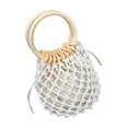 thumbnail image 2 of Kmbangi Woman Girl Woven Handbag, Beach Style Wood Handle Drawstring Bucket Bag, 2 of 6