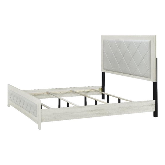Joho King Size Bed- Luxury Beige Diamond Button Tufted Upholstery