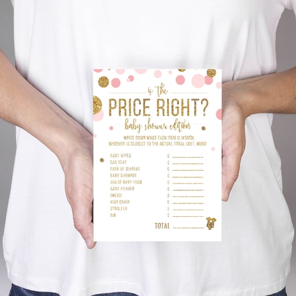Is the Price Right Game  Blush Pink Gold Glitter Baby Shower Games, 20-Pack