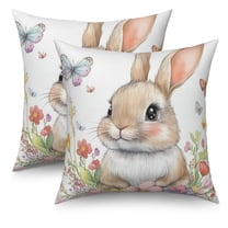 Dashan Bunny Flower Throw Pillow Covers 18x18 Set of 2,Happy Easter Decorative Pillow Cases for Bedroom Sofa Couch
