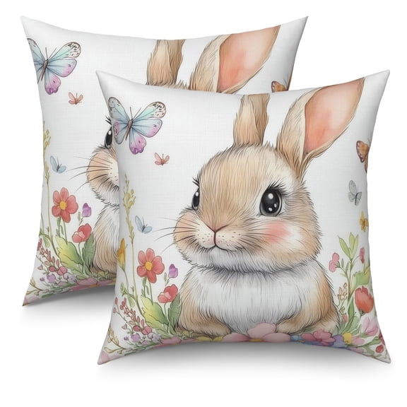 Dashan Bunny Flower Throw Pillow Covers 18x18 Set of 2,Happy Easter Decorative Pillow Cases for Bedroom Sofa Couch