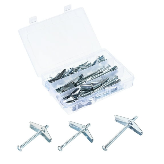 Uxcell 44Pack Spring Toggle Bolt Anchors, 1/8" 3/16" 1/4" 3 Sizes Butterfly Anchors Hollow Wall Round Head Toggle Bolt
