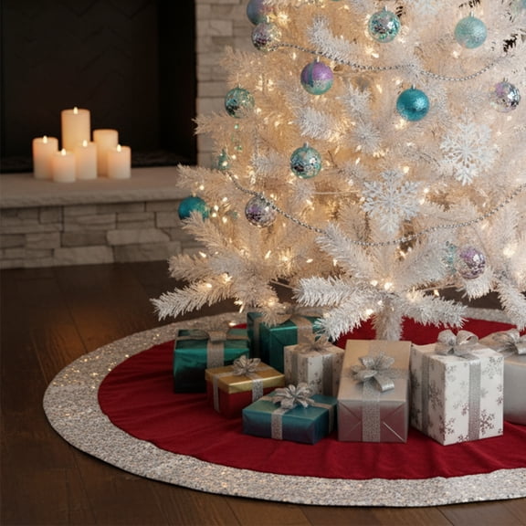 Northlight Velvet Sequined Christmas Tree Skirt - 48" - Red and Silver