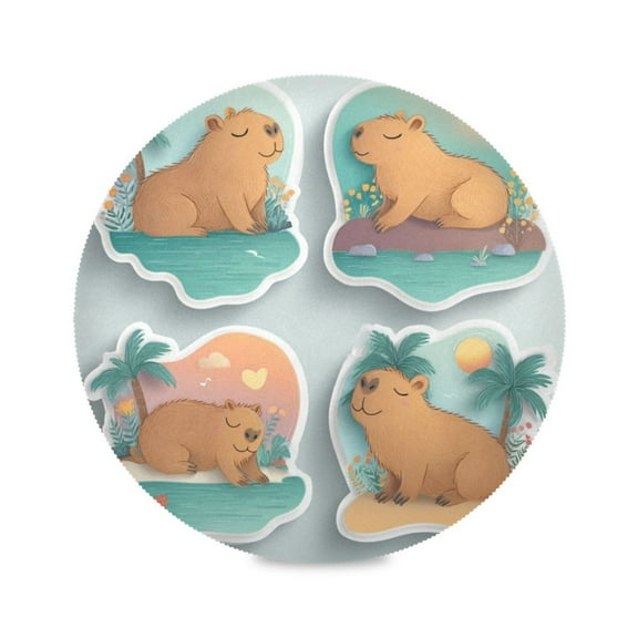 Round Placemat Heat Resistant & Wrinkle-Free Dining Table Decor Placemat For Home & Weddings Stickers with Capybaras