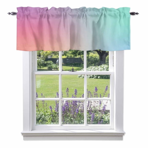 Abstract Colorful Gradient Art Valances for Windows,Kitchen Valance Rod Pocket Short Curtain, Modern Color Ombre Valance Curtain Window Valances for Bedroom Bathroom Living Room 42x12in