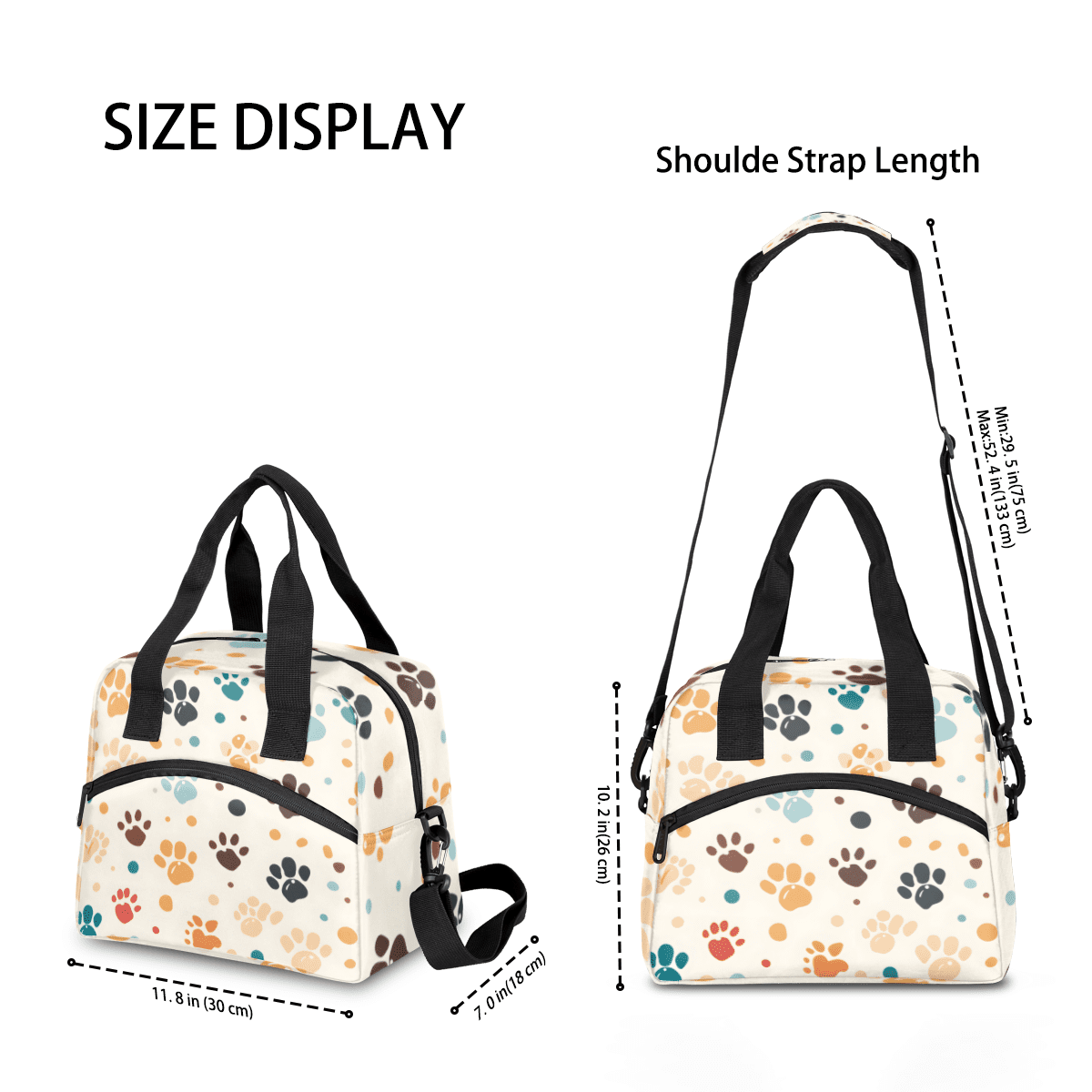 Herdesigns Dog Paw Print Insulated Lunch Bag for Women Men Adults Large Reusable Lunch Box Cute Leakproof Cooler Tote Bags with Adjustable Shoulder Strap