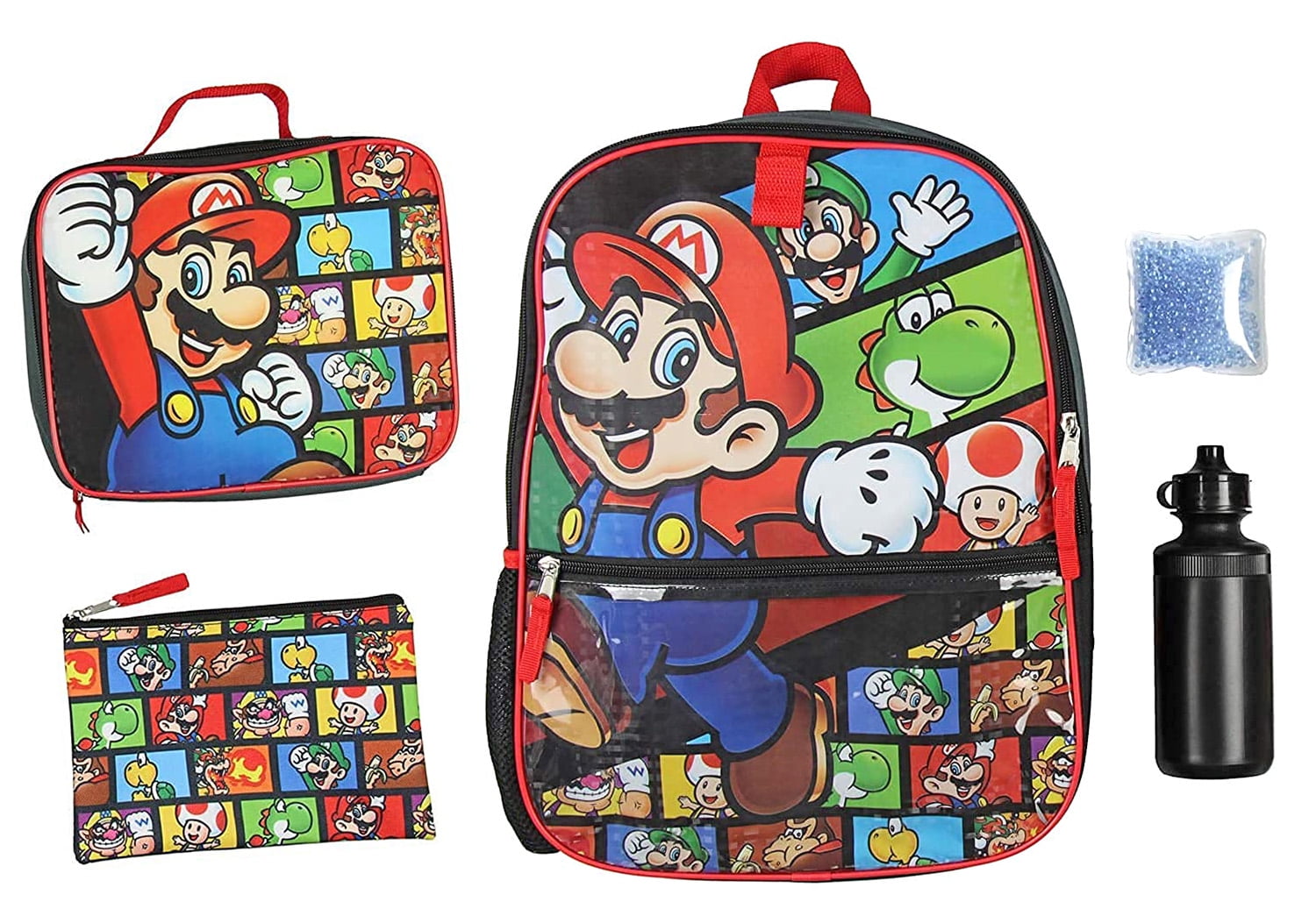 Super Mario Bros Brothers Boy Yoshi Luigi School Backpack Lunch box Kids BookBag 