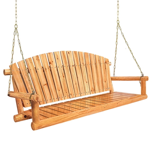 Outdoor Porch Swing Front Porch Hanging Wooden Bench Swing 3 Seat Chair for Garden, Patio, Backyard, Playground, Log Wood 800Lbs, 5 Ft, Brown