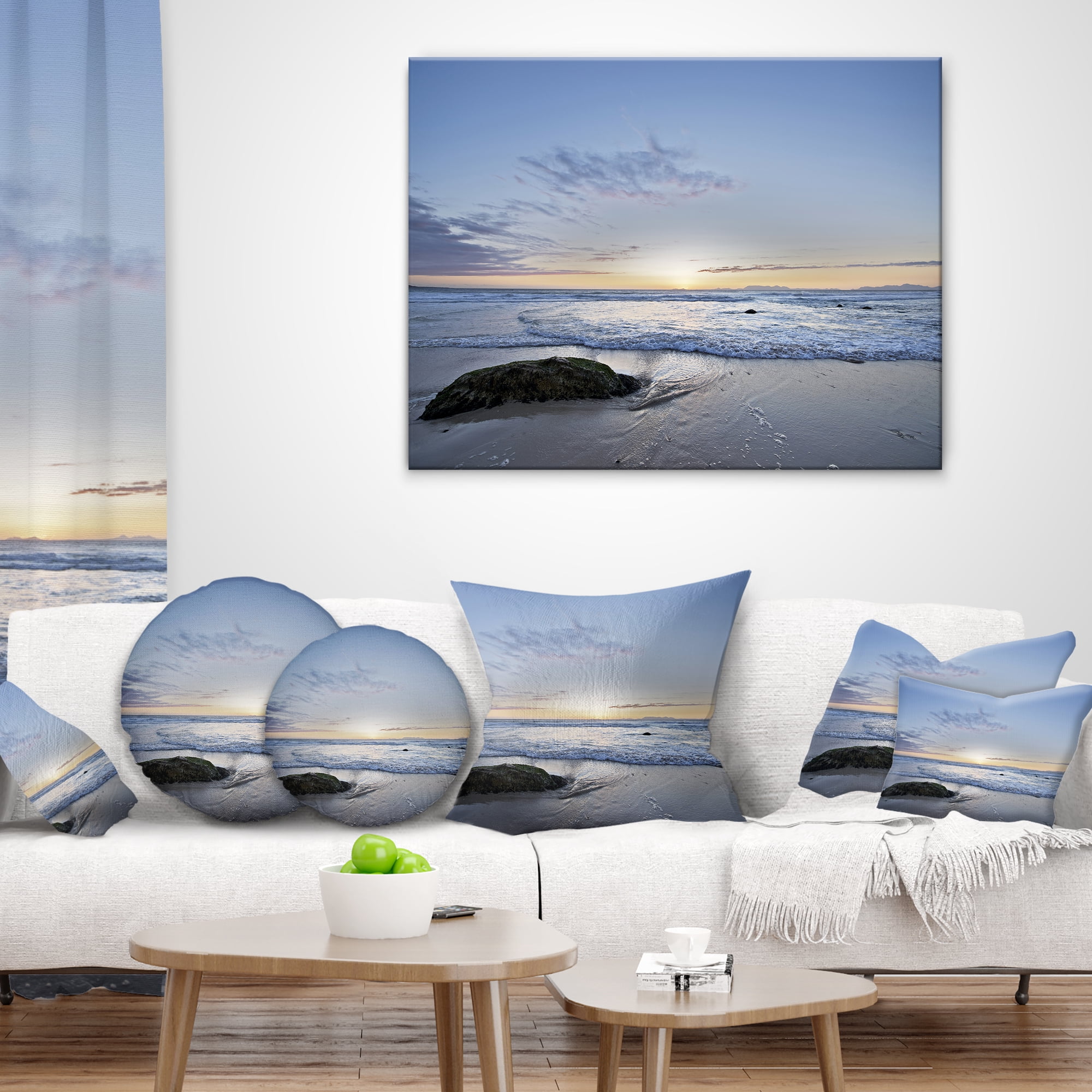 Designart Beautiful Rocky Seashore in Blue - Seashore Throw Pillow - 12x20