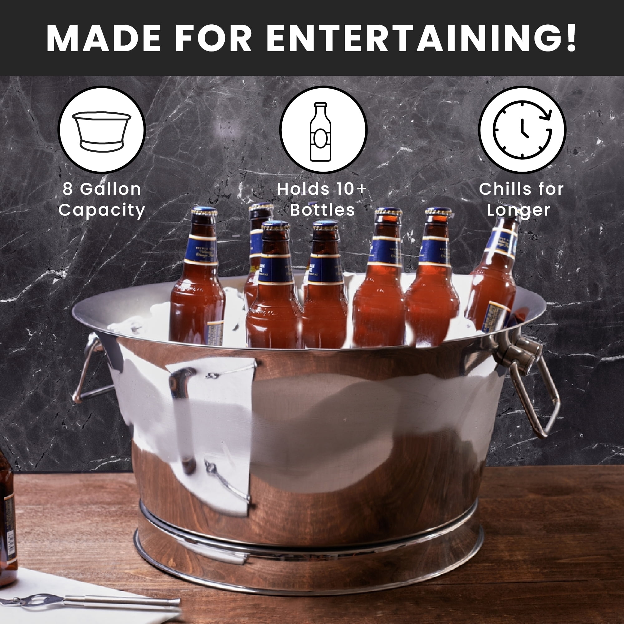 Tnoeuz 9L Stainless Steel Beverage Tub,Large Ice Bucket with Handles,Champagne Bucket Beverage Tub for Parties