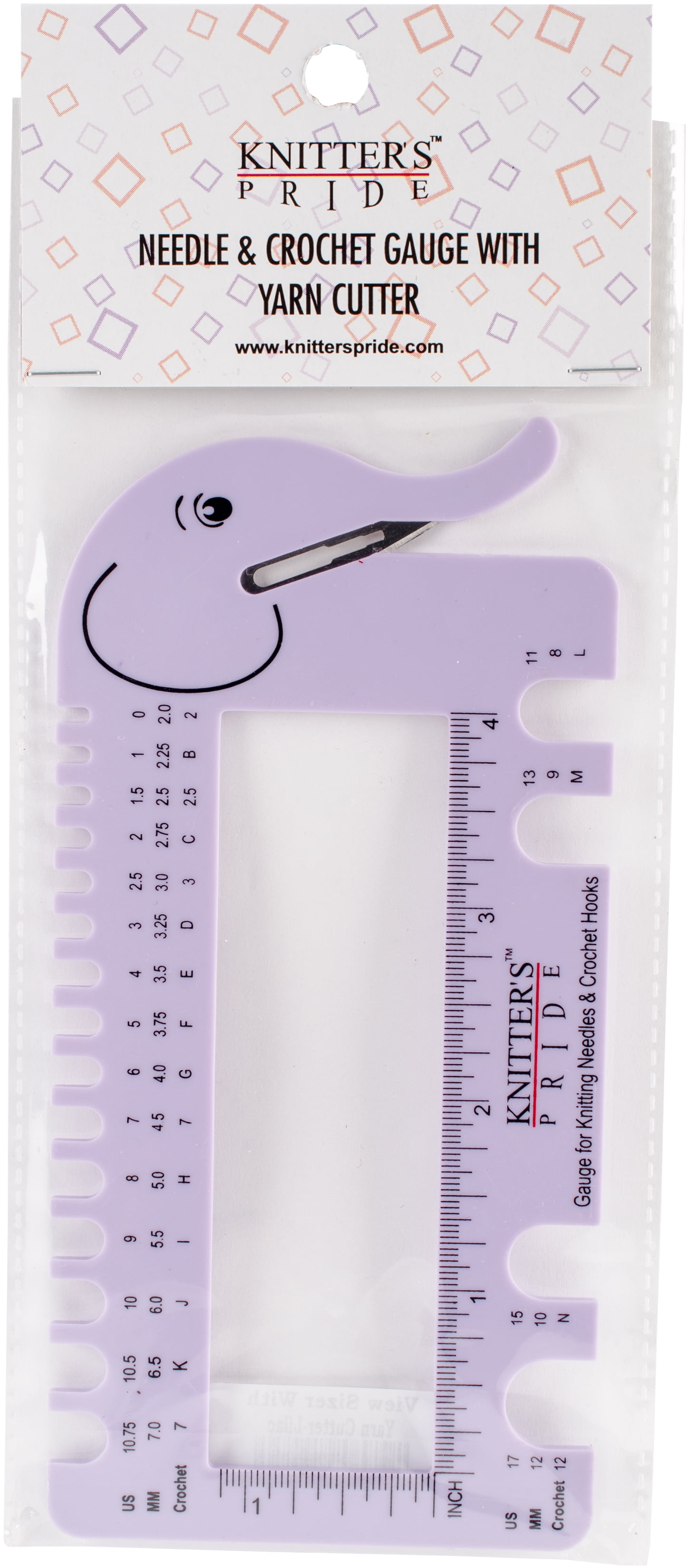 Knitting Needle and Crochet Hook Gauge with Yarn Cutter-Choice of Blush or LIlac 