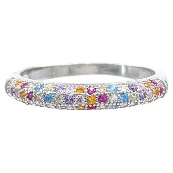 Pascollato Jewelry Half Eternity Rainbow Silver Cz Ring Multicolor Cz Band 925