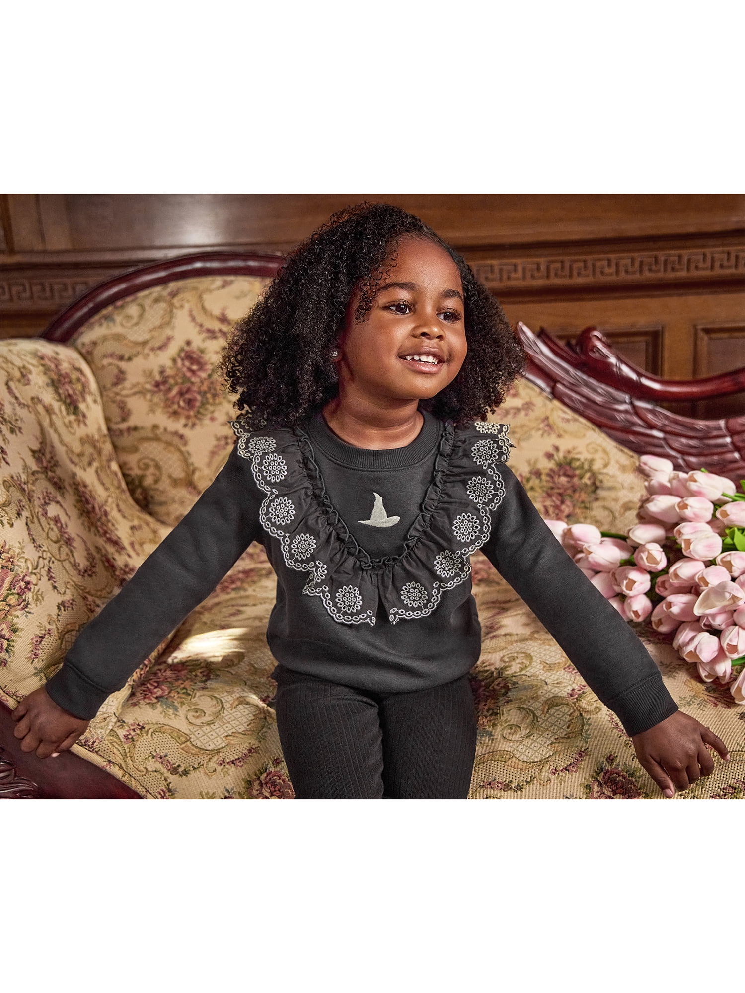Modern Moments Toddler Girl Elphaba Wicked Eyelet Ruffle Sweatshirt, Sizes 12 Months - 5T