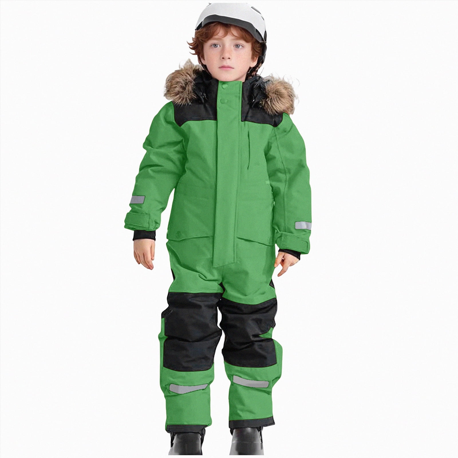 Gubotare Kids Snow Suit Kids Girls Boys One Piece Snowsuits Ski Suits High Collar Hood Double Zipper Jumpsuits Winter Waterproof Jackets Size 6-7 (Green,6-7 Years)