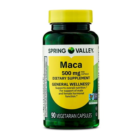 Spring Valley Maca Dietary Supplement Vegetarian Capsules for General Wellness, 500 mg, 90 Count
