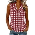 thumbnail image 2 of Ichuanyi Womens Button Down Plaid Shirts Short Sleeve Loose Summer Sleeveless Tank Tops Dressy Casual V Neck Business Work Blouses, 2 of 8