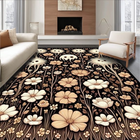ODIKA 4'x6' Machine Washable Non-Slip Area Rug, Ethereal Earthy Patterned Aesthetic High Traffic Rug, Brown, 29251
