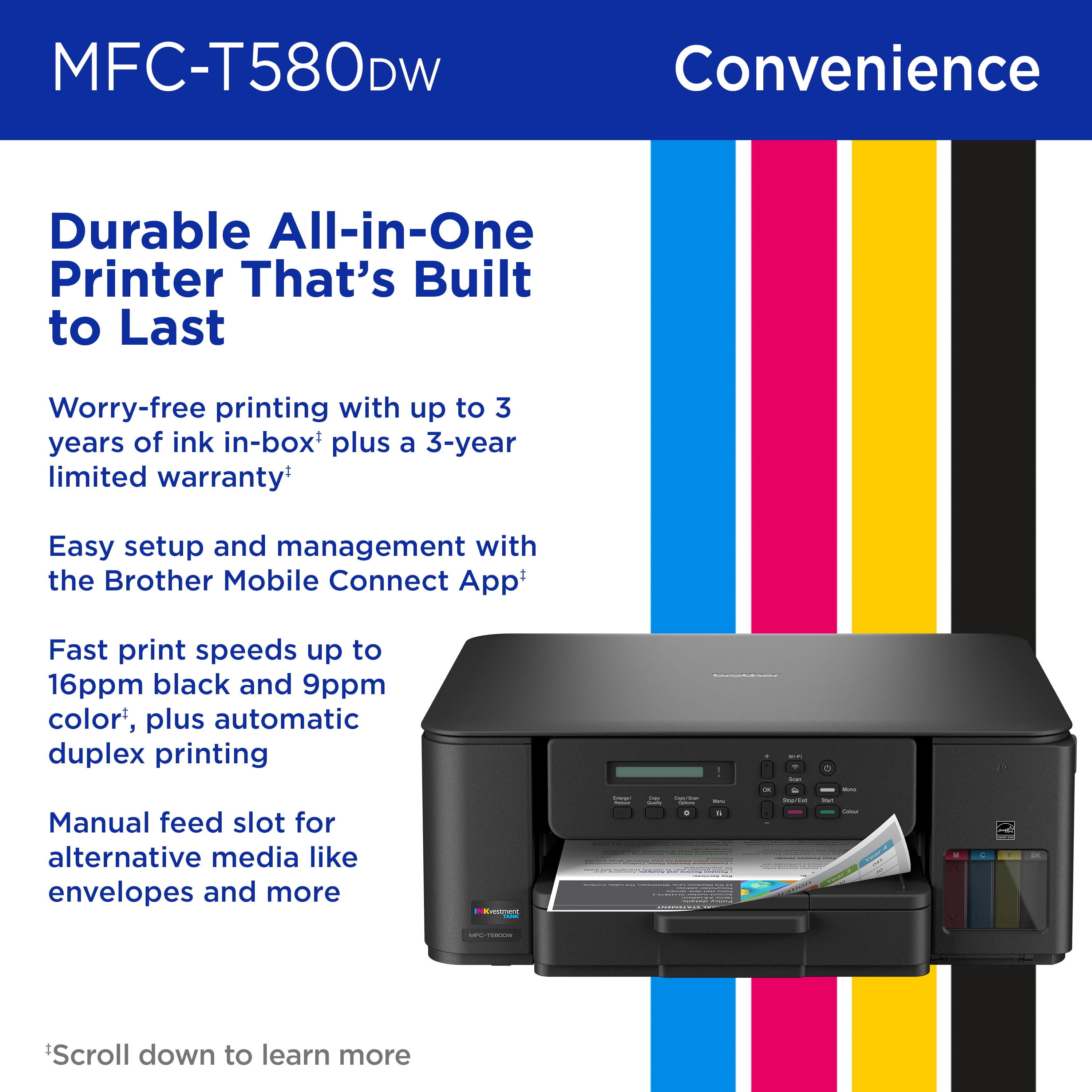 MFCT580DW INKvestment Tank 580 Copy/Print/Scan Wireless Color Inkjet All-in-One Printer