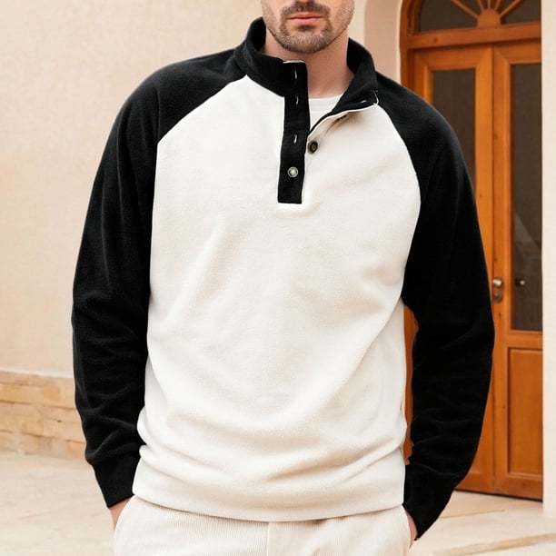 pstuiky Camisas de manga larga de invierno para hombre, Blusa/camisa informal y moderna de color liso con cuello alto y botones para hombre. camisetas de hombre s