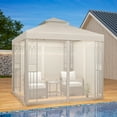 thumbnail image 2 of EAGLE PEAK 8' x 8' Outdoor Patio Gazebo, Steel Metal Gazebo With Soft Top Double Roof Canopy with Netting, Beige, 2 of 9