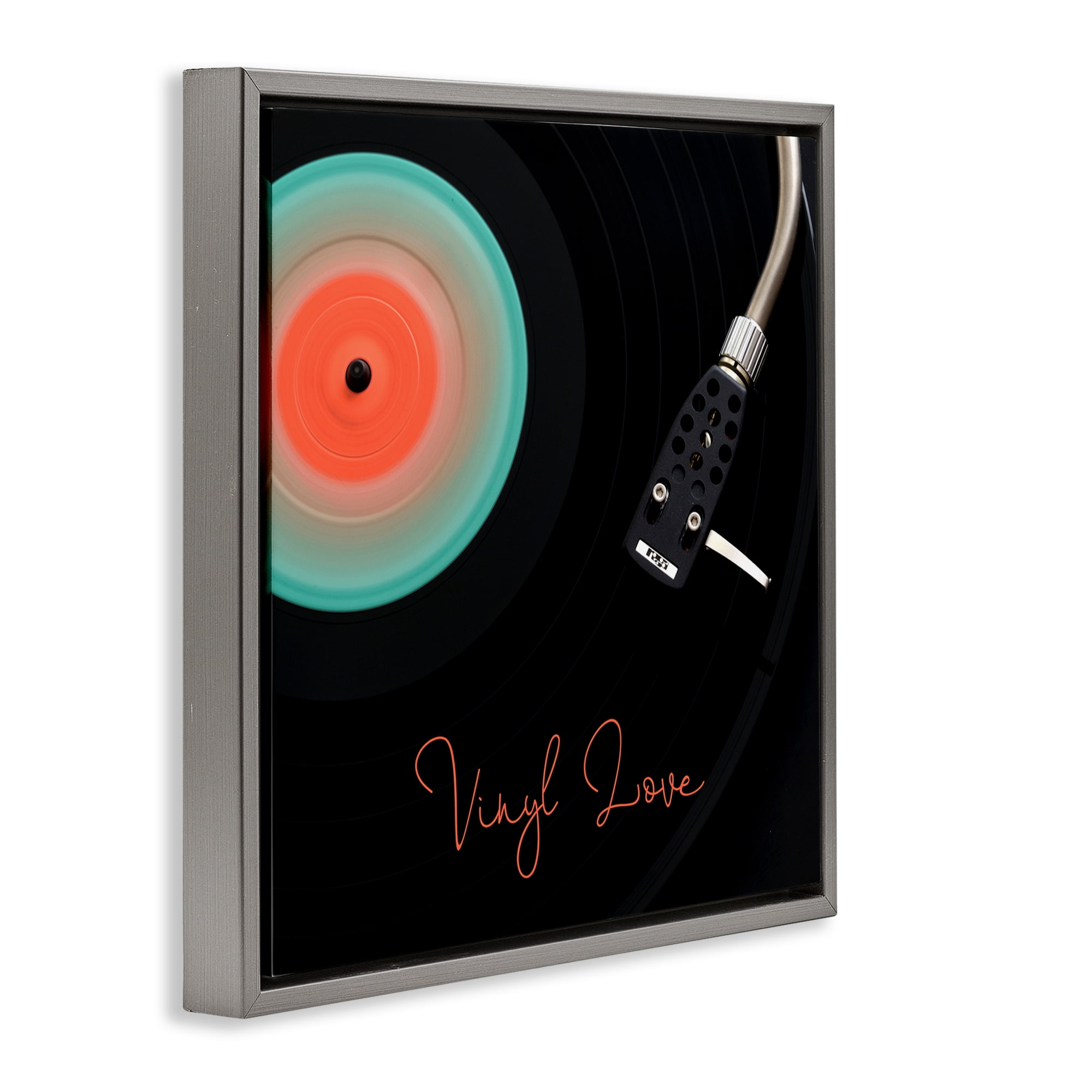 Stupell Industries Spinning Record Vinyl Love Gray Framed Floater Canvas Wall Art, design by Tom Quartermaine