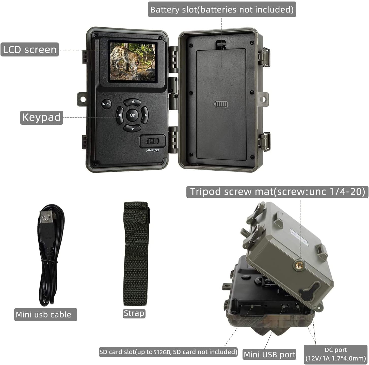 BLAZEVIDEO Trail Game Cameras - 64MP HD 1296P No Glow Night Vision, 0.1S Fast Trigger, IP66 Waterproof & Password Lock, Time Lapse/Stamp for Farm/Yard Wildlife‌