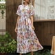thumbnail image 5 of Falda larga plisada de manga corta con volantes y cuello redondo para mujer de primavera y verano Pompotops  ghjkhdj15181, 5 of 6