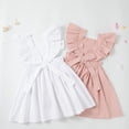 thumbnail image 6 of Kids Girls Casual Dress Summer Solid Color Fly Sleeves Back Bow Tie Dress Party Birthday School Tunic Dresses, 6 of 7