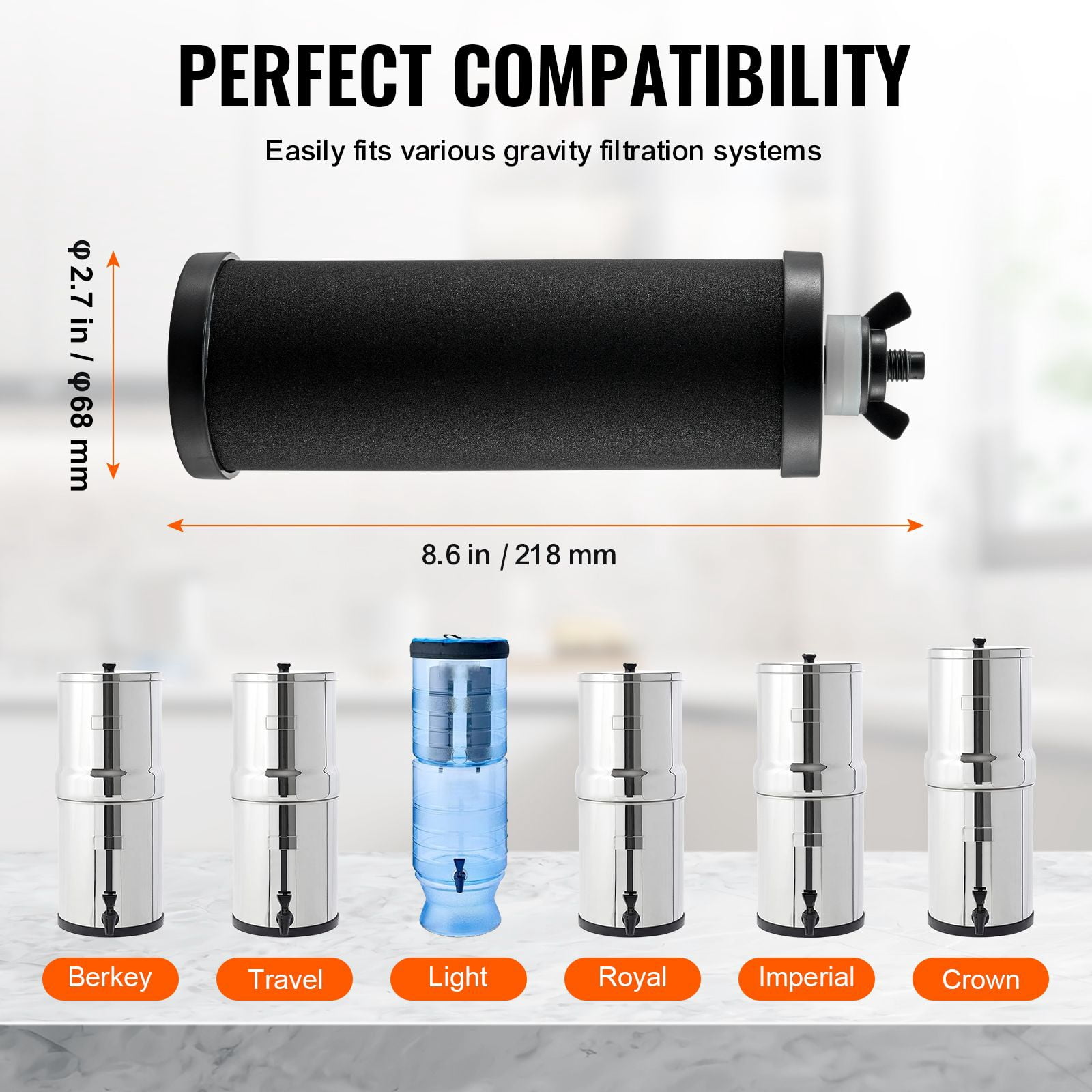 Replacement Water Filter Cartridges, 3-Stage Filtration with Food-Grade Coconut Activated Carbon, Removes 99.9% Chlorine and Heavy Metals, Compatible with Berkey Gravity Water Filter Systems