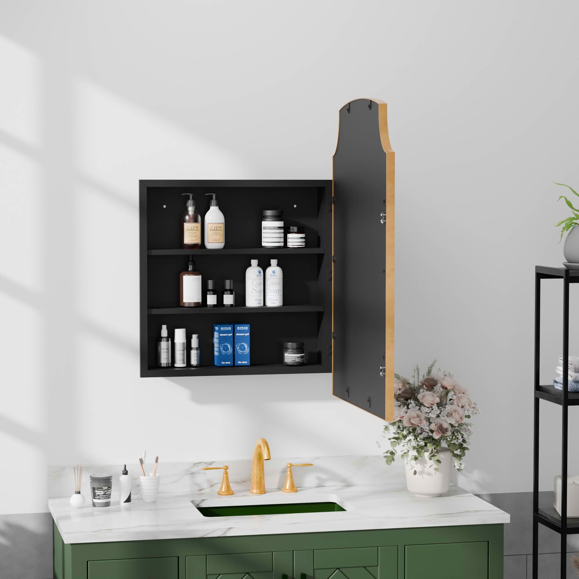MAYEERTY 30x20x5 Inch Gold Metal Slightly Arched Medicine Cabinet for Bathroom