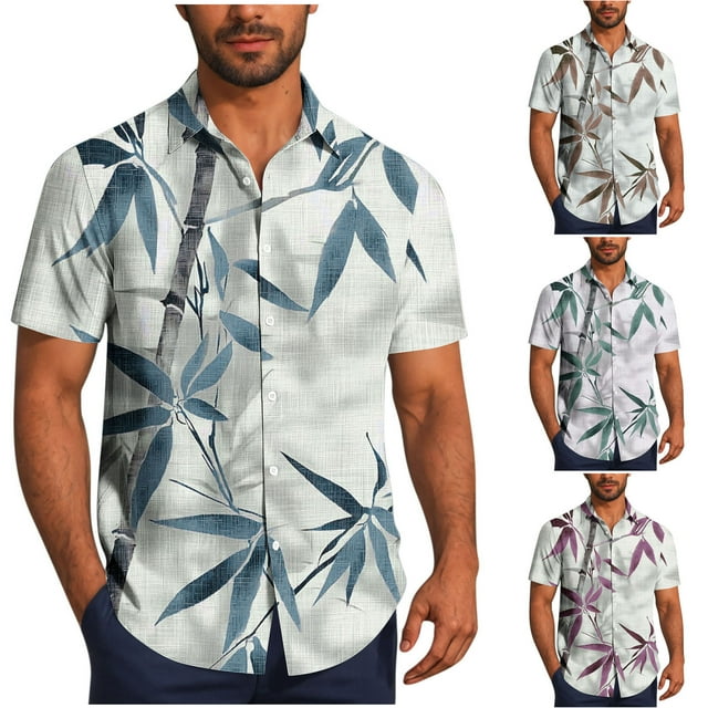 Sentmoon Men Button down Shirt Short Sleeve Oversized Relaxed Turndown Collar Stretchy Mens Summer Tops 2025 with Print Mens Clothes Comfy for Gym or Workout S