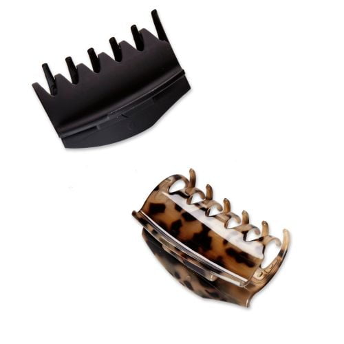 sc&uuml;nci No-Slip Grip Recycled Covered Hinge Claw Clips - Matte Black/ Matte Tortoise - All Hair - 2pcs