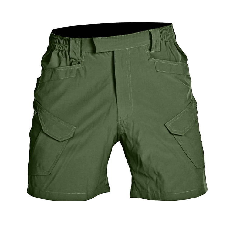 GUZOM Mens Tactical Cargo Shorts Olive Green, Elastic Waist Multi