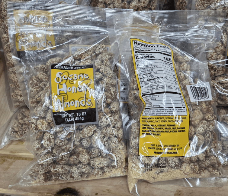 Trader Joe's Sesame Honey Almonds 16oz 454g (2 Bags)