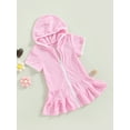 thumbnail image 3 of Girls Swim Cover Up, Terry Bathing Suit Coverup Short Sleeve Zip Up Beach Dress for Kids, 3 of 9