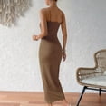 thumbnail image 3 of Women'S Adjustable Spaghetti Straps Sleeveless Waist Split Midi Backless Bodycon Cocktail Party Dress Light Brown L, 3 of 7