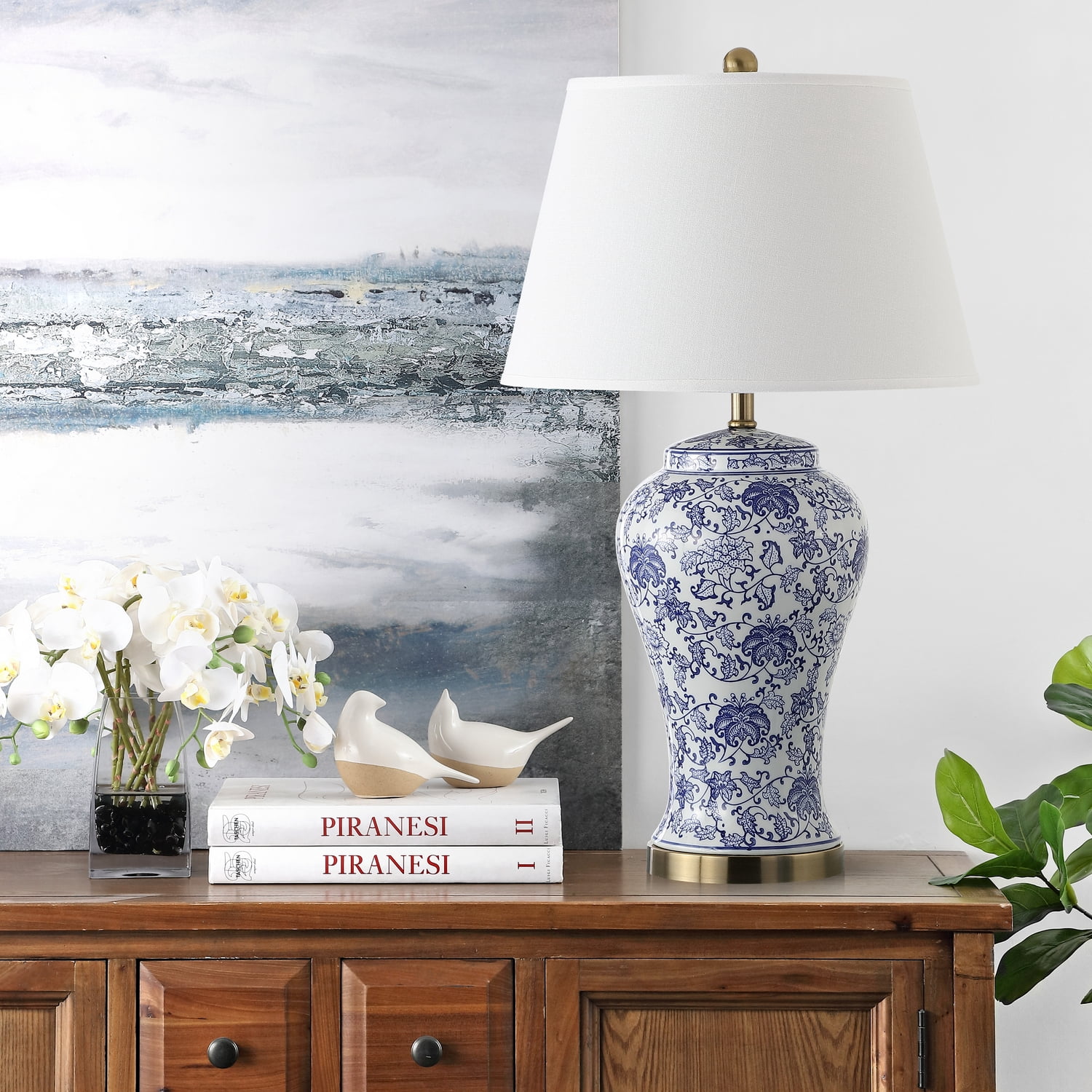 SAFAVIEH Spring 29 in. H Floral Blossom Table Lamp, Blue/White, Set of 2