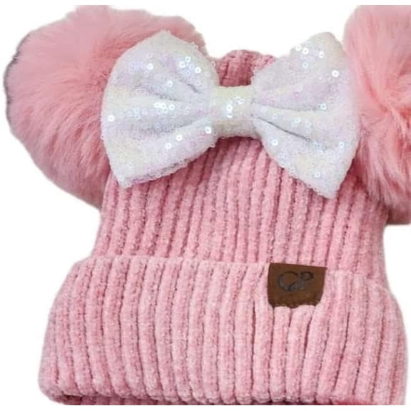 Winter Minnie inspired Pom Beanie, Mickey minnie hat, winter hat , Mickey Minnie inspired , faux pearl beanie, Pom Pom hat / beanie