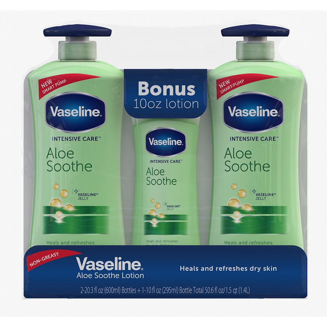 strottenhoofd verdamping Ham Vaseline Intensive Care Aloe Soothe Body Lotion, 2 pk./20.3 fl. oz. with  Bonus Bottle, 10 oz. - Walmart.com