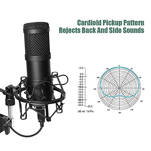 USB Streaming Podcast Pc Microphone Professional Studio Cardioid Condenser Mic Kit with Sound Card Boom Arm Shock Mount Filter,for Karaoke Gaming Recording