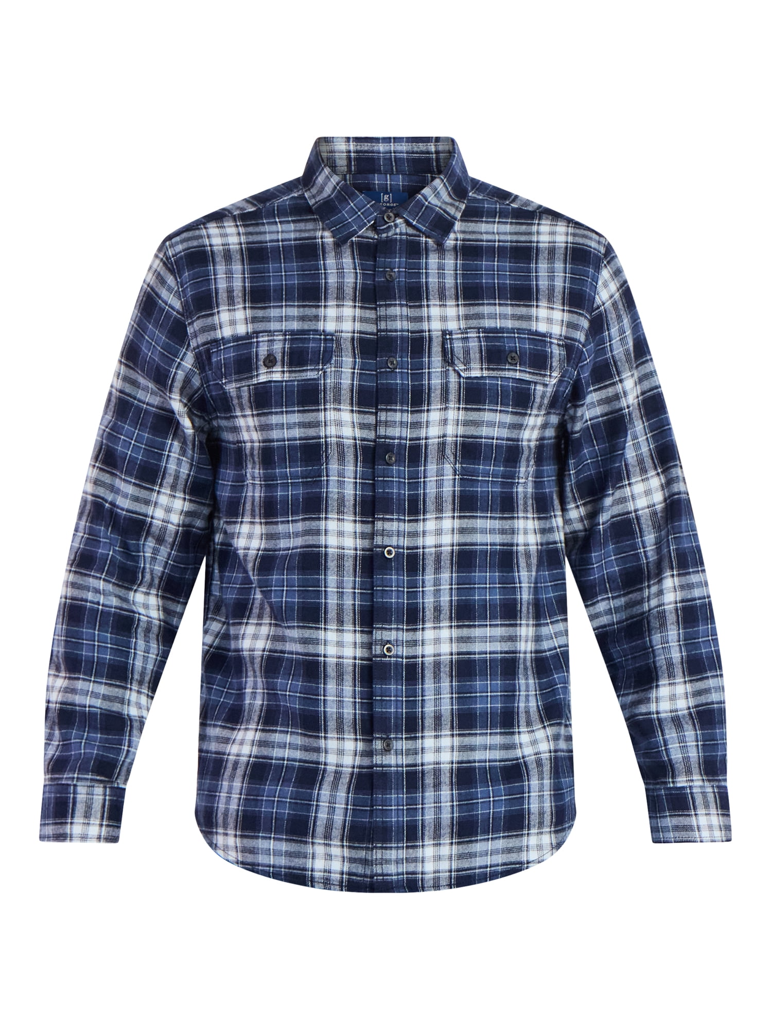 George Men's & Big Men's Relaxed Fit Double Pocket Flannel Shirt, Sizes XS-3XLT
