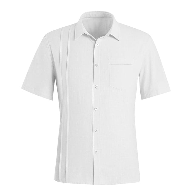 Camisa casual de manga corta con botones para hombre, con botones, para verano, playa, ajuste regular, cuello de lanza de algodón