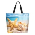 thumbnail image 2 of Bingfone Canvas Tote Bag for Women with Inner Pocket Aesthetic Cute Shopping Tote Bags Reusable Grocery Bags-Beach Starfish Shell, 2 of 9
