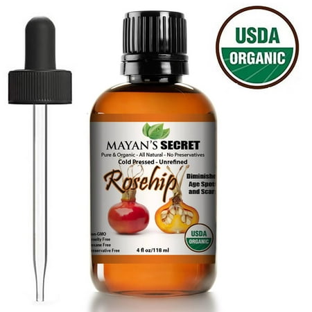 Rosehip Seed Oil by Mayan's Secret, USDA Certified Organic, Cold Pressed, Unrefined. Reduce Acne Scars. Essential Oil for Face, Nails, Hair, Skin. Therapeutic AAA+ (Best Essential Oil For Acne Scars)