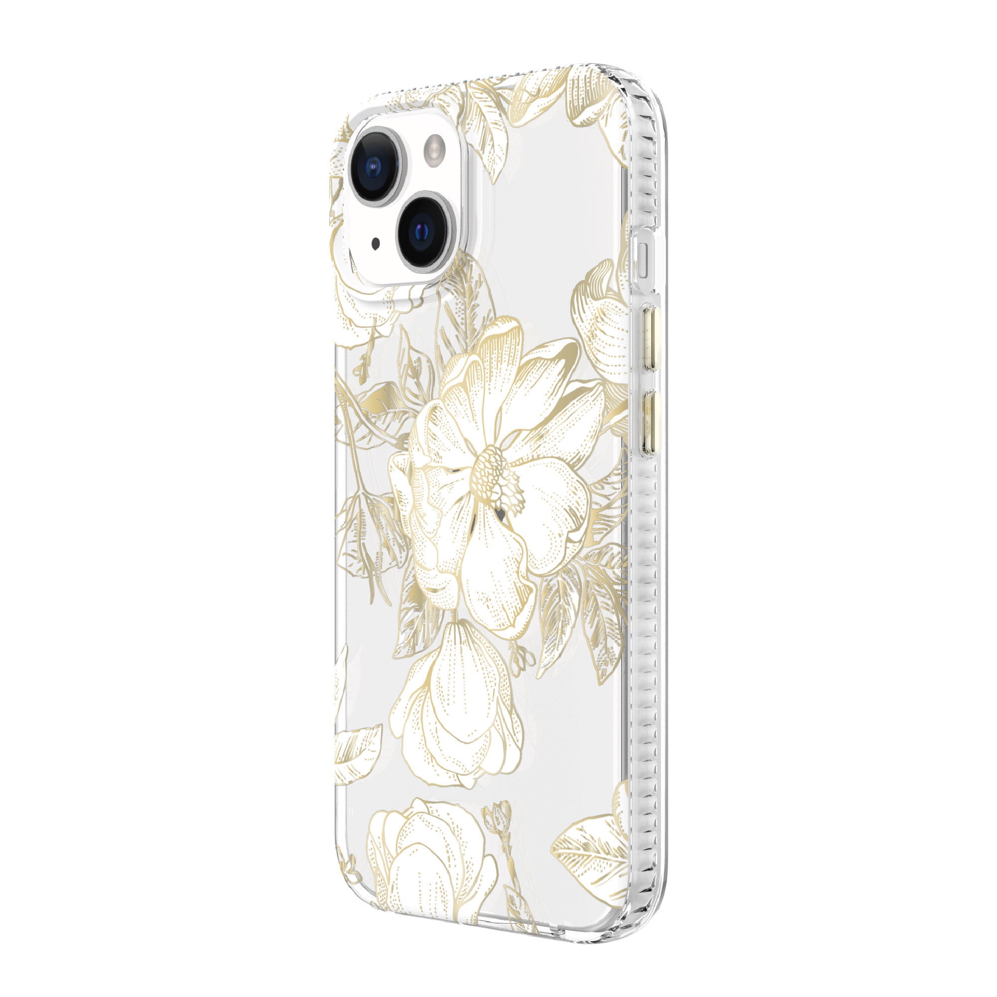 onn. White Metallic Floral Phone Case for iPhone 14 / iPhone 13