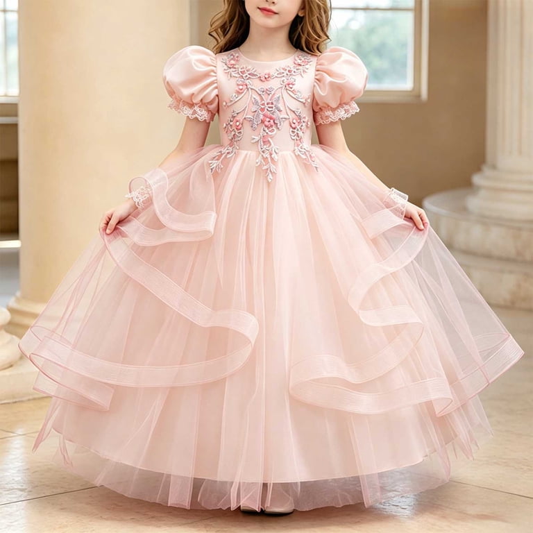flowy grad dress Mihongmao Graduation for Girls Summer Short Sleeves Crew Neck Waist Cinching Dress Formal Kids Pink 5-6Years, Girl's Slip dress with lace
