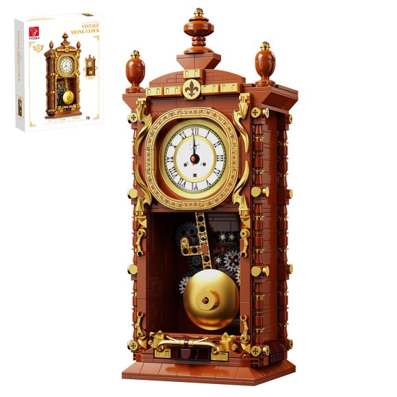 Juego de bloques de construcción TYCOLE, reloj de péndulo vintage con reloj real