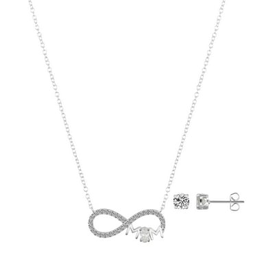Believe by Brilliance Women's Cubic Zirconia Infinity 'Mom' Necklace and Stud Set, 16 2"