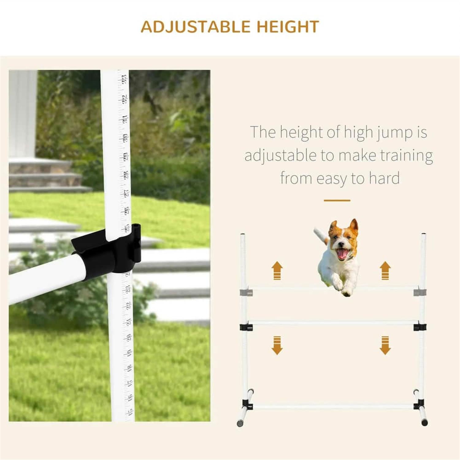 Kadyn 8-Piece Dog Agility Set with Height-Adjustable Bars, Portable Bag, Replacement Top Bar for Dog Training, Pet Agility, White