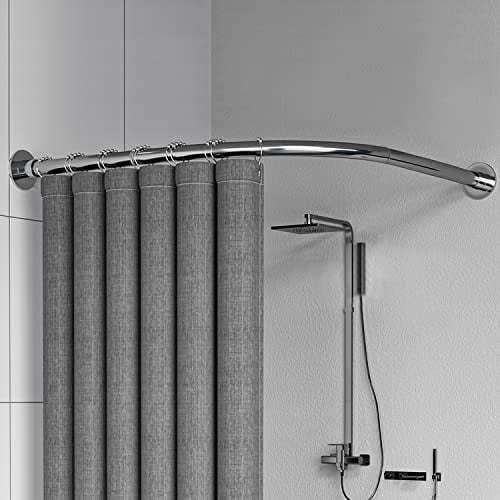 YOITEA Tringle à rideau de douche d'angle réglable (29,5-37,4 x  29,5-37,4), tringle à rideau de douche incurvée en forme de L extensible,  installation sans perçage, sans perçage pour salle de bain, baignoire